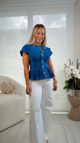 4088 Denim button down peplum top