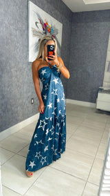 1230 Stars denim print maxi dress