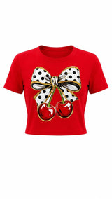 X290 Cherry bow print top