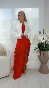 5214 Strapless ruffled maxi dress