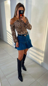 7855 Animal brushed one shoulder bodysuit