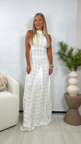 2446 Halter neck fringe maxi dress