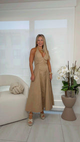 1988 Halter neck tie midi dress