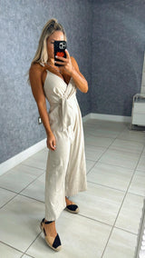 9217 Strap detailing tie front jumpsuit