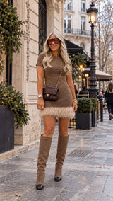 E785 Fur hem mini dress