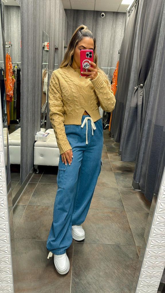 0045 Denim wide leg cargo style pants