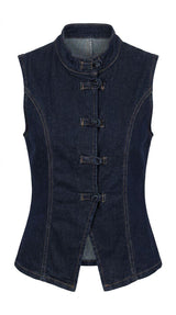 6153 Chinese button denim vest