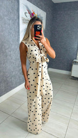 2709 Polka dots jumpsuit front tie