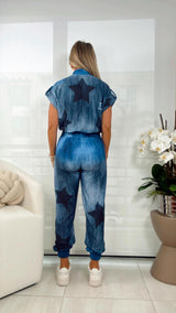 1613 Denim star printed jumpsuit