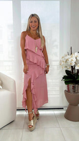 9251 Long dress with ruffles