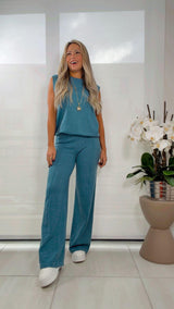 0820 Knitted set solid round neck