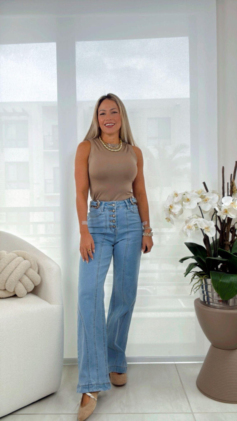 5138 Denim straight pants with belt
