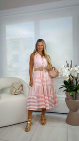 3577 Stripe print button down midi dress