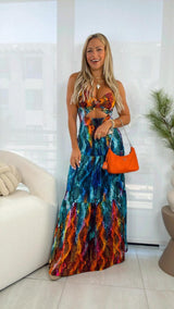 1553 Multicolor snake printed maxi dress