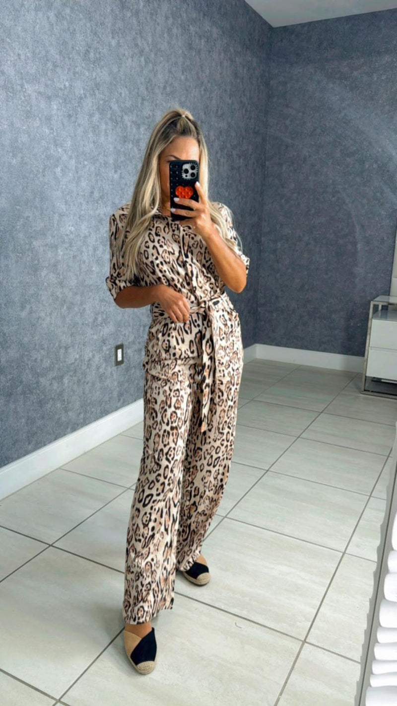 9781 Fierce animal print front tie jumpsuit