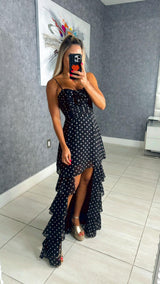 3735 Polka dots asymmetric maxi dress