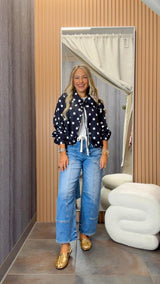 3563 Polka dot tie neck satin jacket