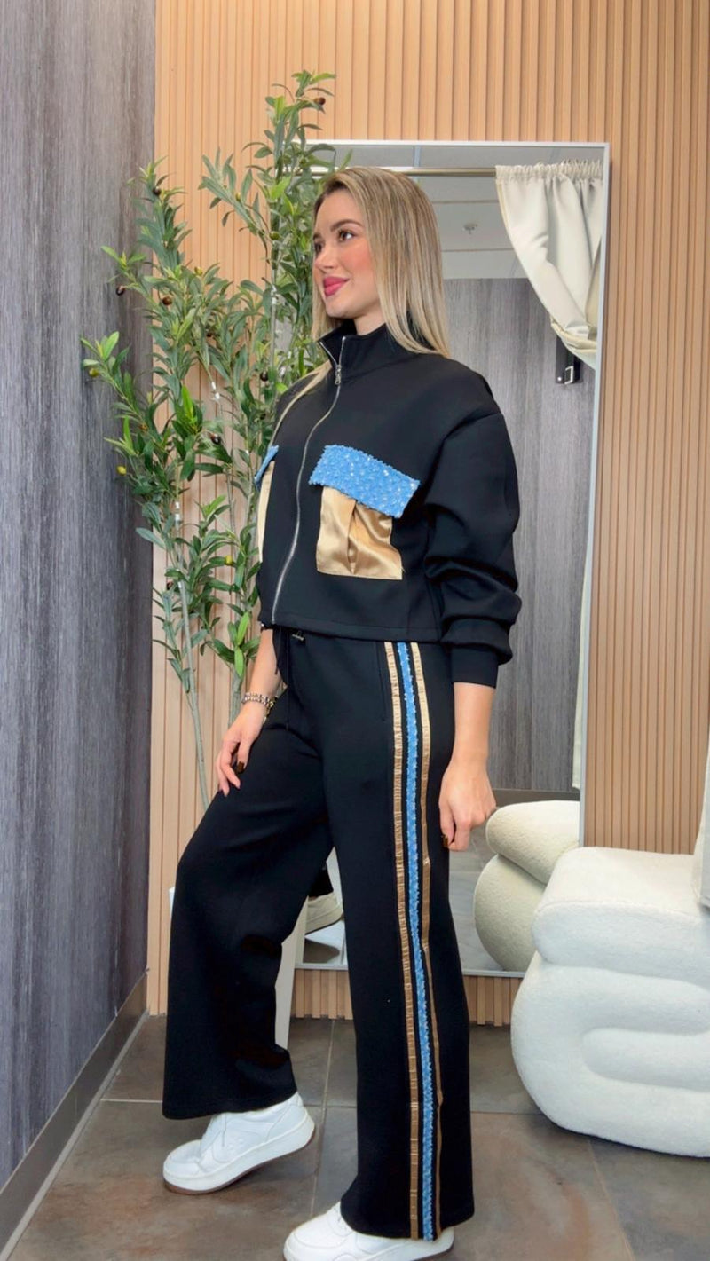 0059 Jacket contrast and pants set