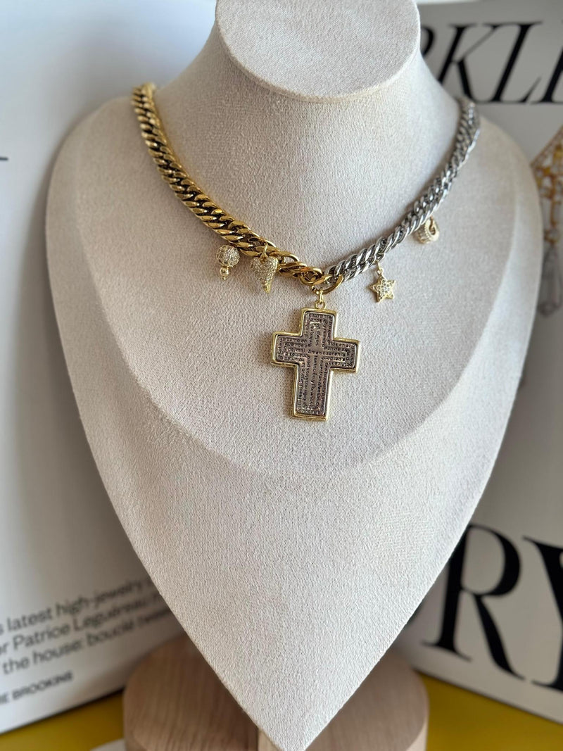 DL01 Cross Two tone necklace