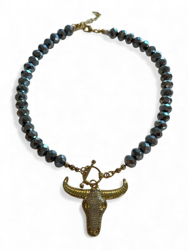 DL148 Limited edition crystal silver bull choker