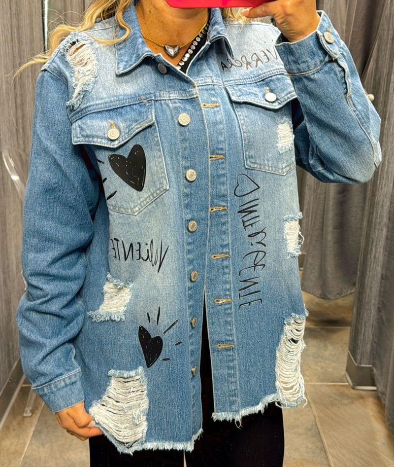 0203  Empowerment print denim shirts