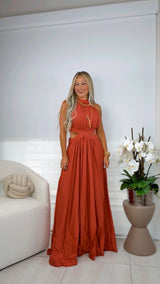 3944 Side cut out solid maxi dress