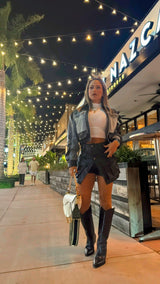 7103 Contrast leather and denim jacket