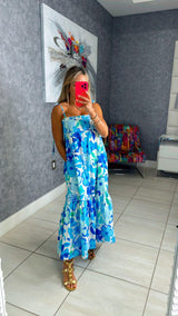 2101 Beads trimmed shoulder tie maxi dress