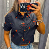 4173 Cherries crop top with buttons