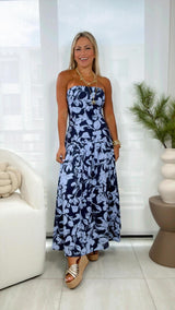 2732 Strapless printed midi dress