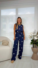 5511 Polka dot drawstring top and pants set