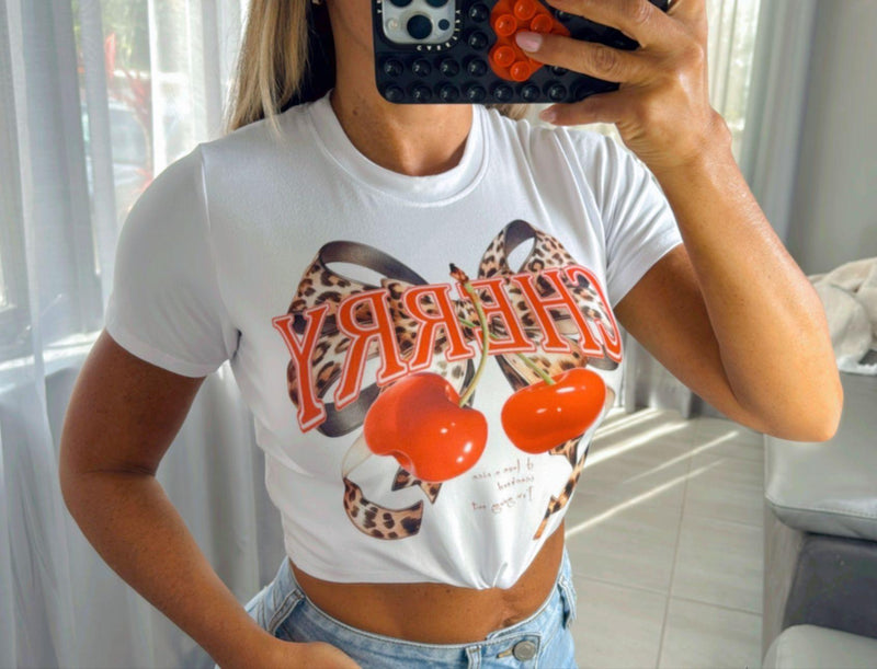 BL37 Cherry and bows crop t-shirt