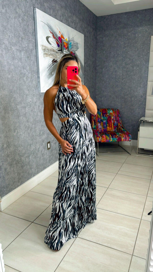 3747 Printed zebra maxi dress