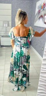 1977 Printed pleated maxi dress