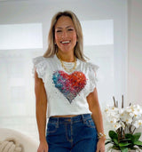 035 Lace sleeve heart print top