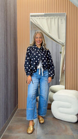 3563 Polka dot tie neck satin jacket