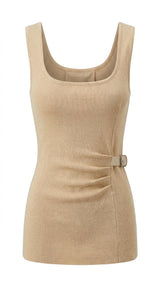 6868 Sleveless belt detail top