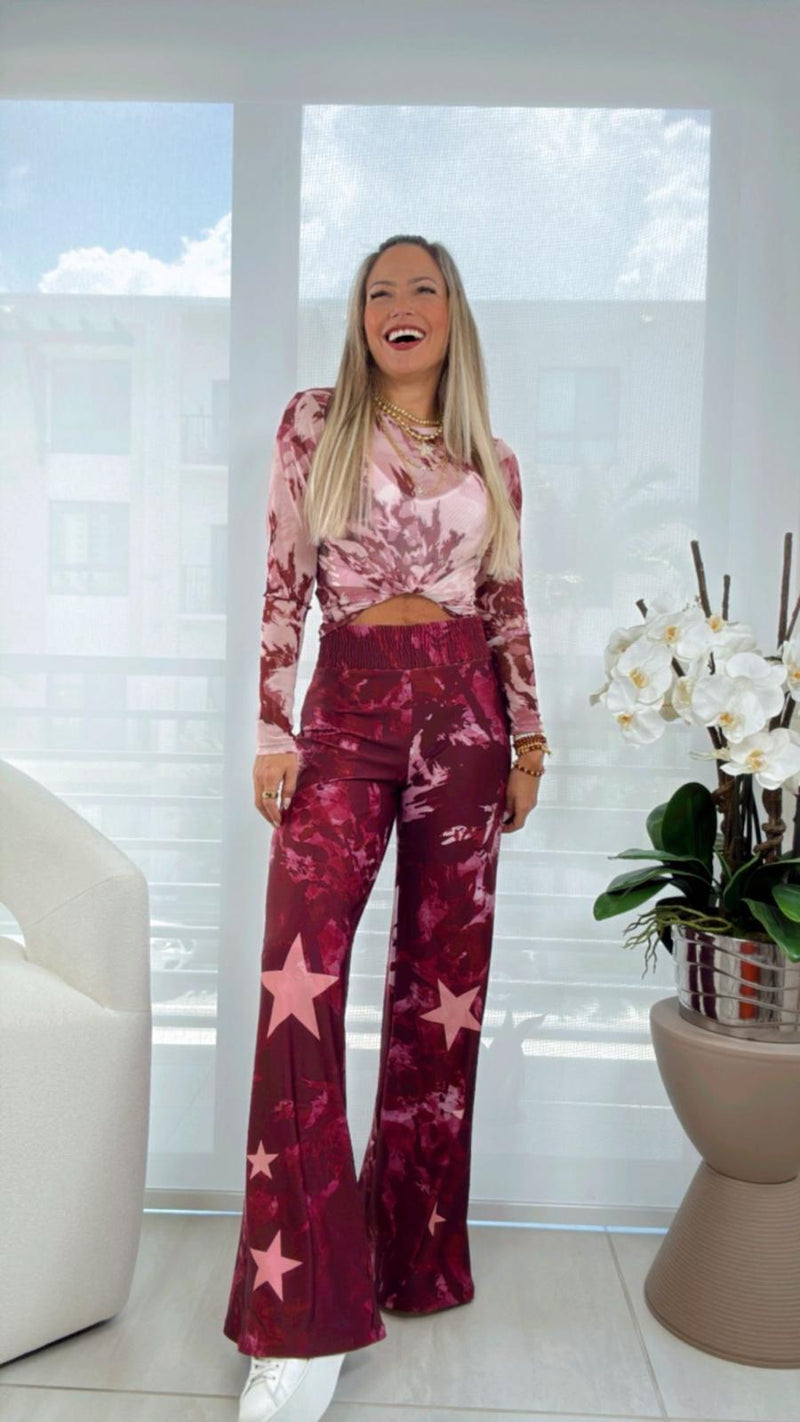 1682 Star printed mesh top and pants set KIUT