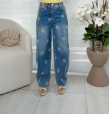 8931 Barrel polka dot denim pants