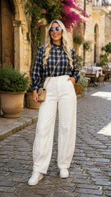 6120 Plaid blouse with mock neck