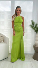6348 One strapped asymmetric maxi dress