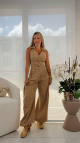 0075 Halter barrel leg jumpsuit