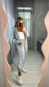 2727 Zipper hoodie and detail pants set