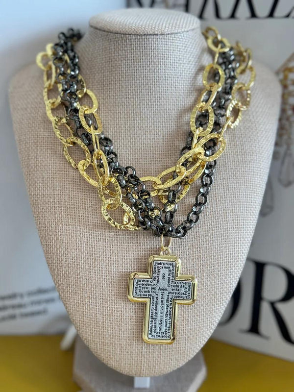 DL01 Cross maxi layer necklace