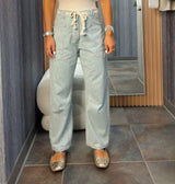 3083 Stripe denim barrel pants with eyelet waist