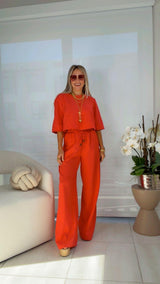 EN16 Linen top and wide leg pants set
