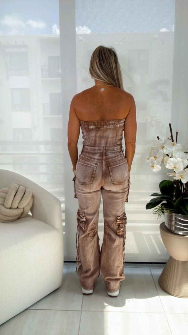 0908 Strapless cargo jumpsuit