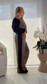 5045 Contrast denim and knit jacket and pants set