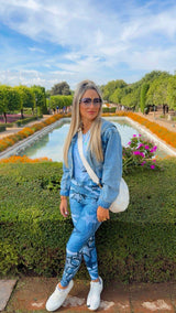 1701 Denim star printed top and leggings set KIUT
