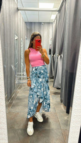 1050 Denim stars print wrap skirt